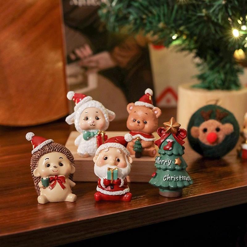 Christmas Decorations Resin Miniature Figurines Mini Santa Claus Snowman Xmas Tree For Xmas Goodie Bag Fillers Party Favors