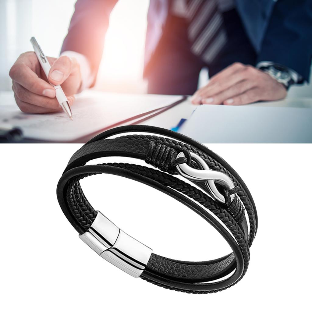 Multi Strand PU Bracelet Stainless Steel Magnetic Suction Buckle Simple Fashionable Bracelet Jewelry Steel Color