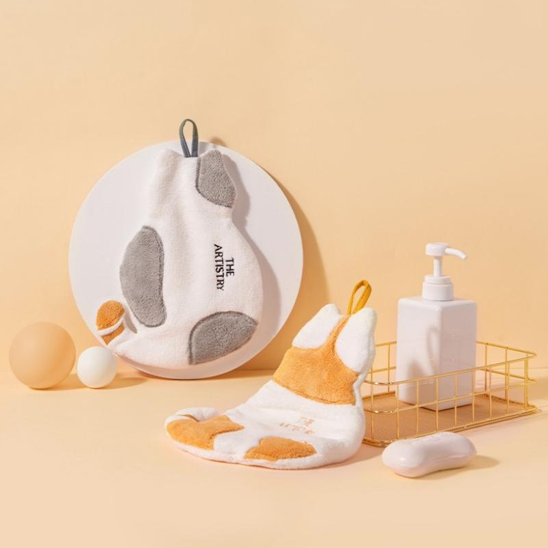 Cute Cat Hanging Towel Kitchen Hand Towel Bathroom Soft Absorbent Handkerchief Wipe Towel Cartoon Kids Towels