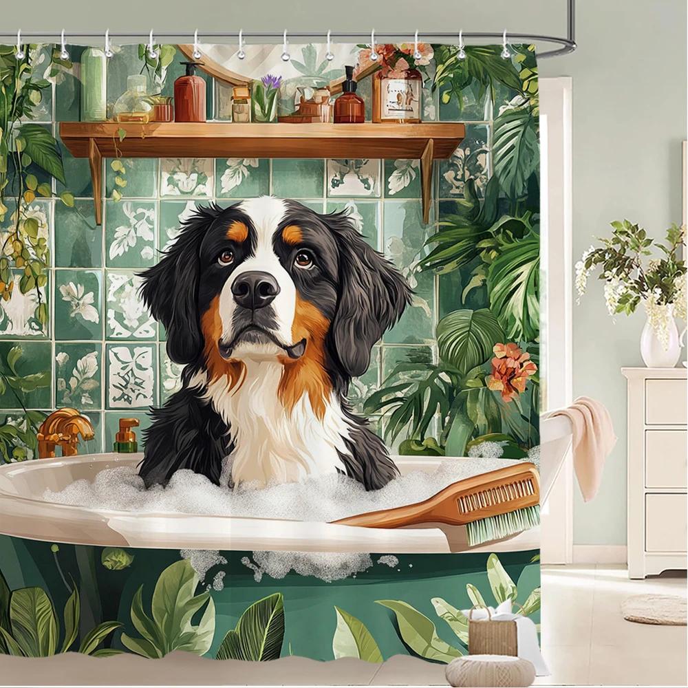 Cartoon Cute Cats And Dogs Fabric Shower Curtain Bathroom Curtain,Bathing Animal Style Home Decoration Curtain With Hooks