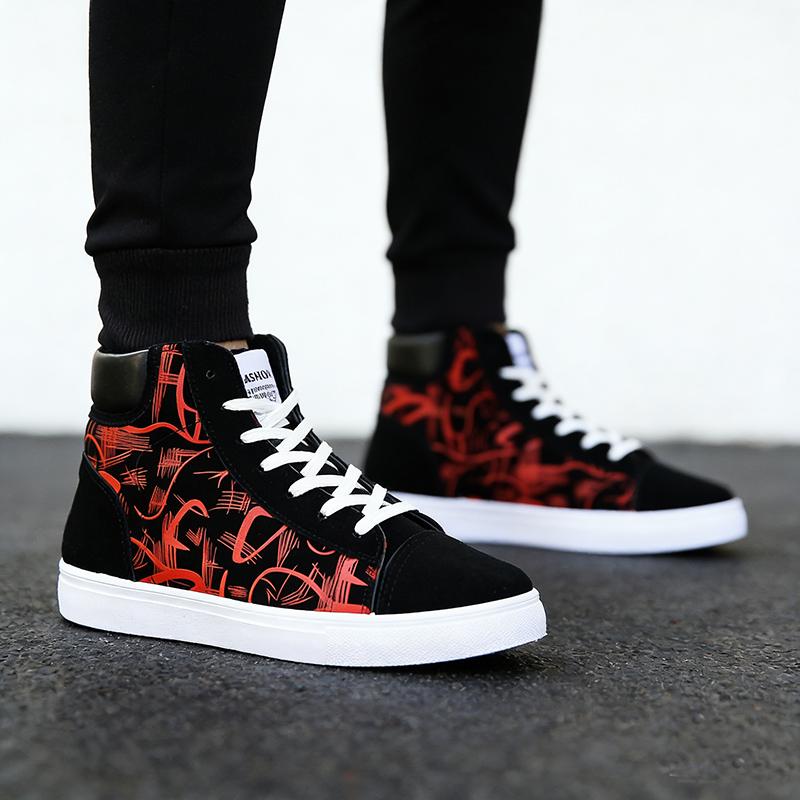 

Уличный стиль Модные кроссовки Мужская повседневная обувь Плоские Дышащие Высокие Черные Красные Бренд Мужская обувь 44 красный