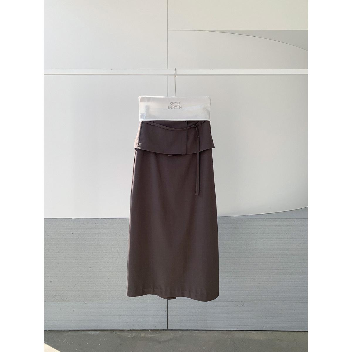 

Yi En Ou Inbyin A-Line Leather Skirt: Hip-Covering, Slimming Design with Back Slit and Lace-Up Detail Small коричневый