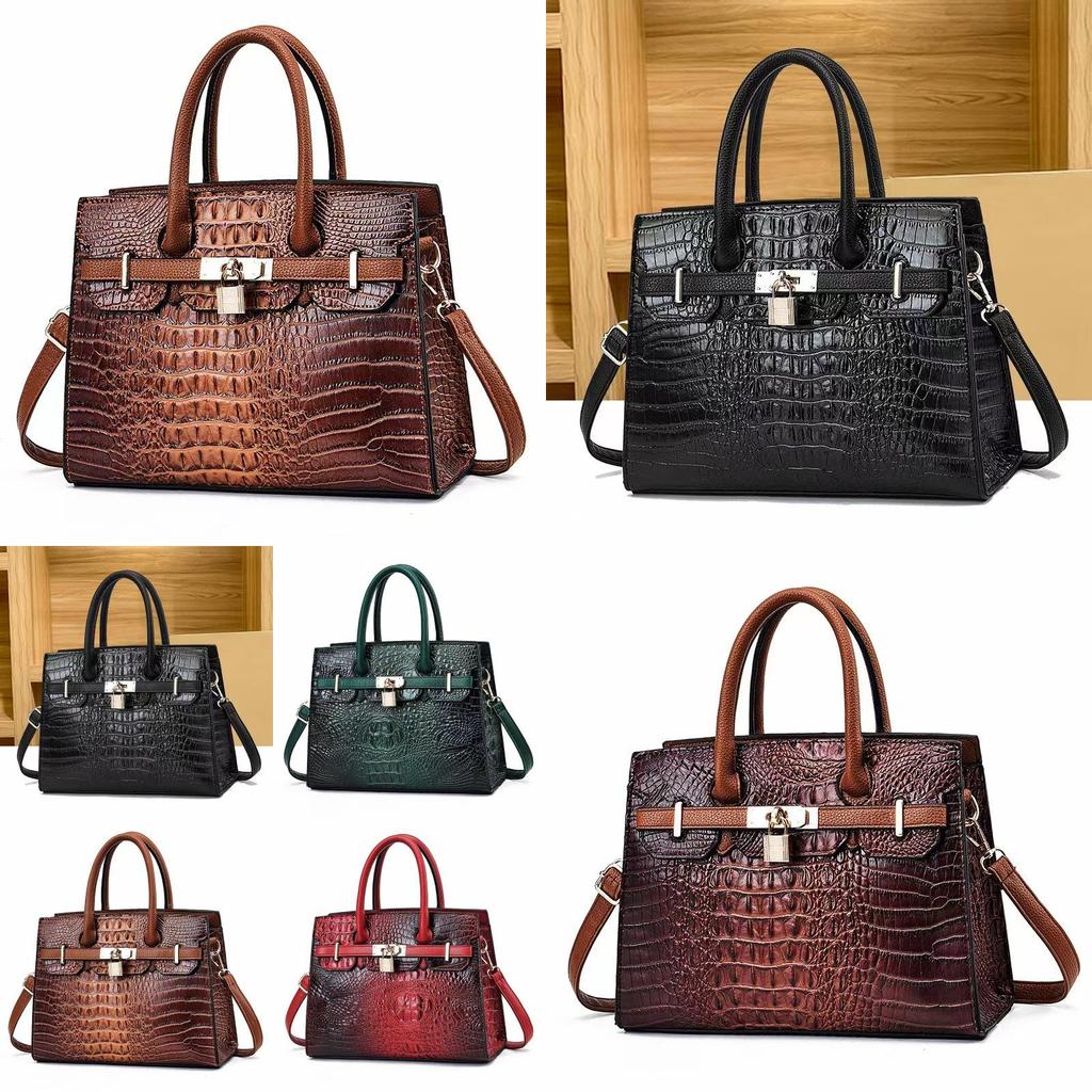 Fashionable Mom's Chic Handbag With Spacious Interior And Elegant Crocodile Pattern