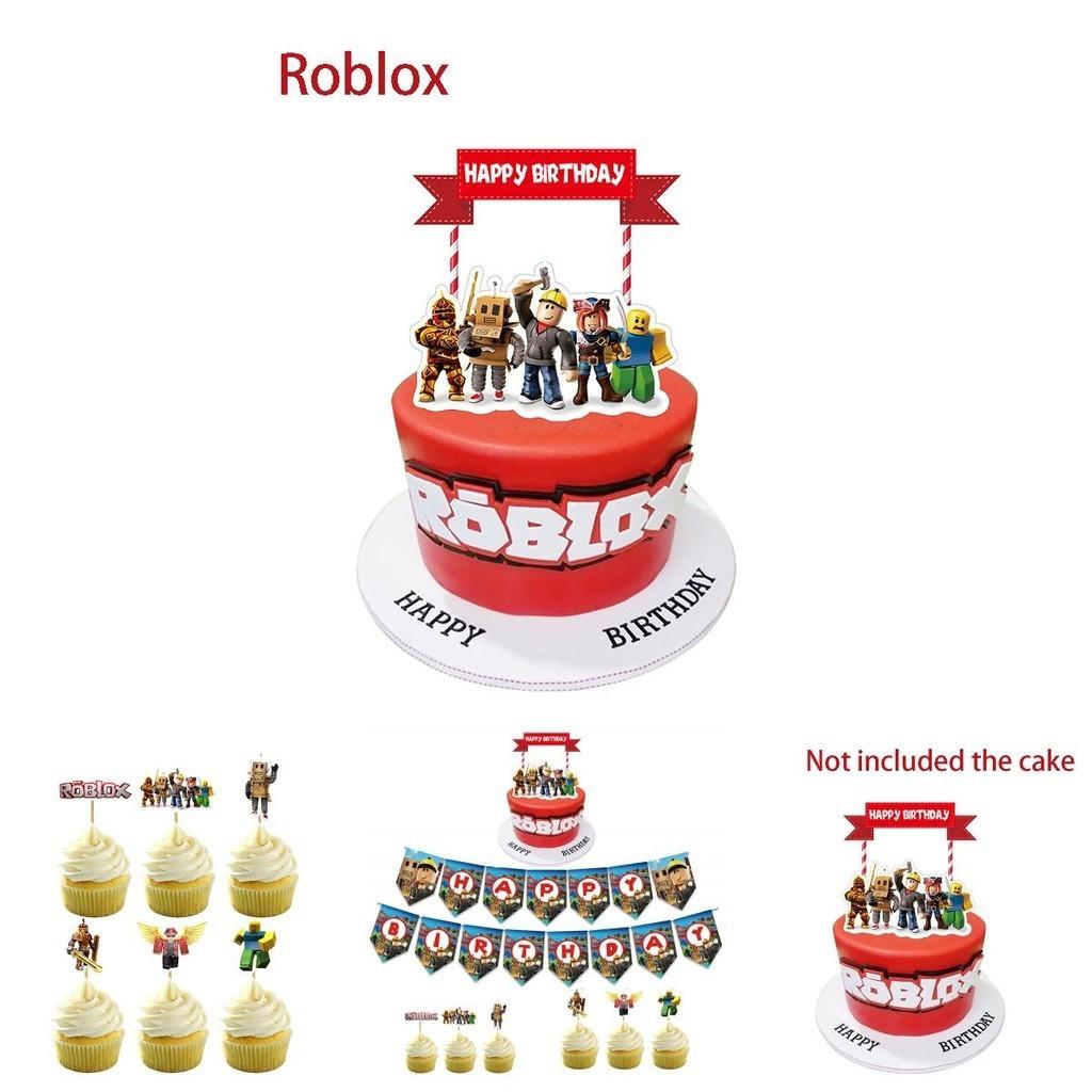 Roblox Geburtstagsfeier Zubehör Set mit lebhaften Banner Luftballons und Kuchenaufsätzen für Kinder