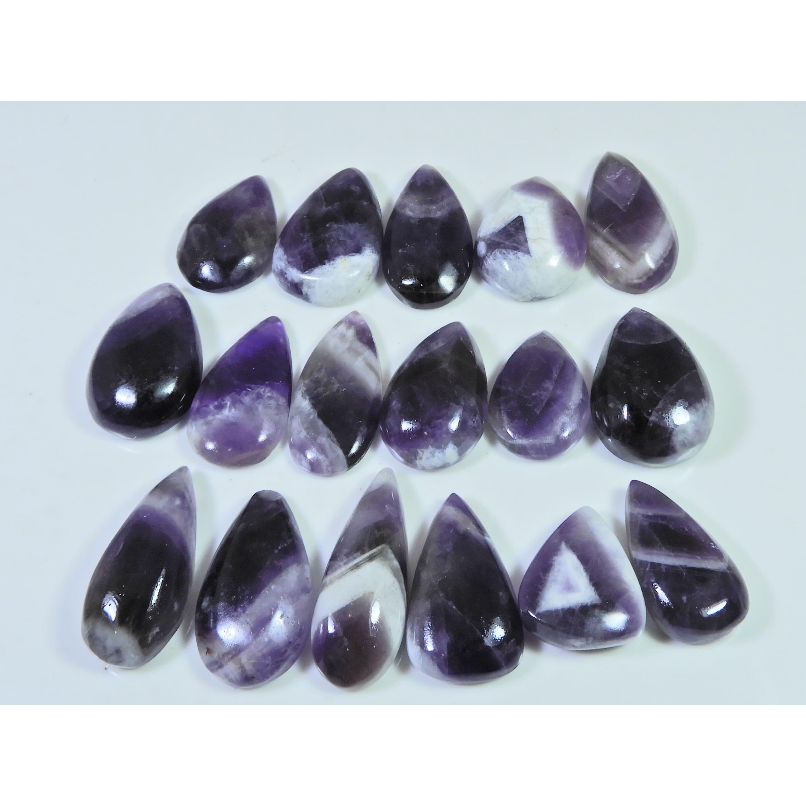 

310Cts. Natural Amethyst Lace Agate Pear Cabochon Loose Gemstone 17 Pcs Lot C-812