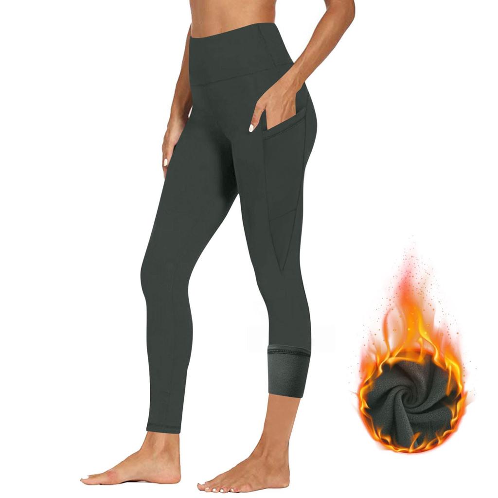High Waisted Fleece Lined Leggings Women Lightweight Yoga Pants Casual Workout Thermal Warm Tights With Pockets