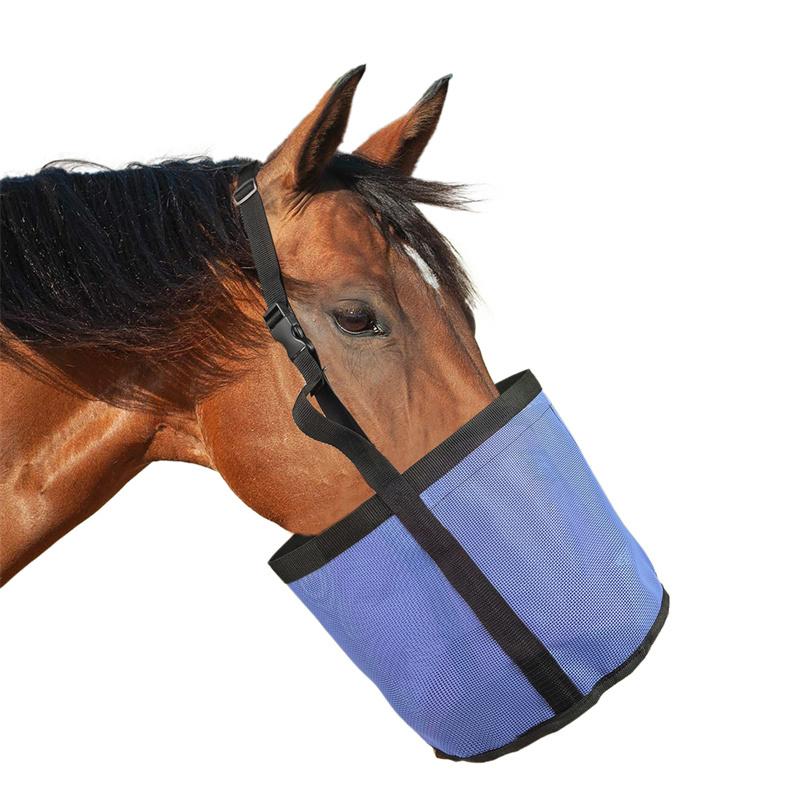 Feed Bag for Horses Grain Feedbag Slow Feeding Adjustable Elastic Strap Horse Supplies Hay Bag Horse Care Products
