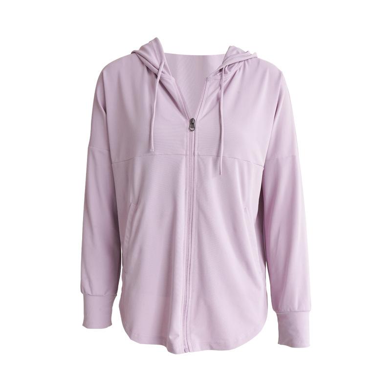 Women Sport Hoodies Zipper Running Jackets Sun-Protective Yoga Coat Thin Loose Hooded Sweatshirts Girls Gym Workout Tops Clothes