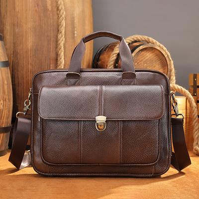 New Men's Briefcase Casual Vintage Genuine Leather Handbag Large-Capacity Business Laptop Bag Crossbody Bag