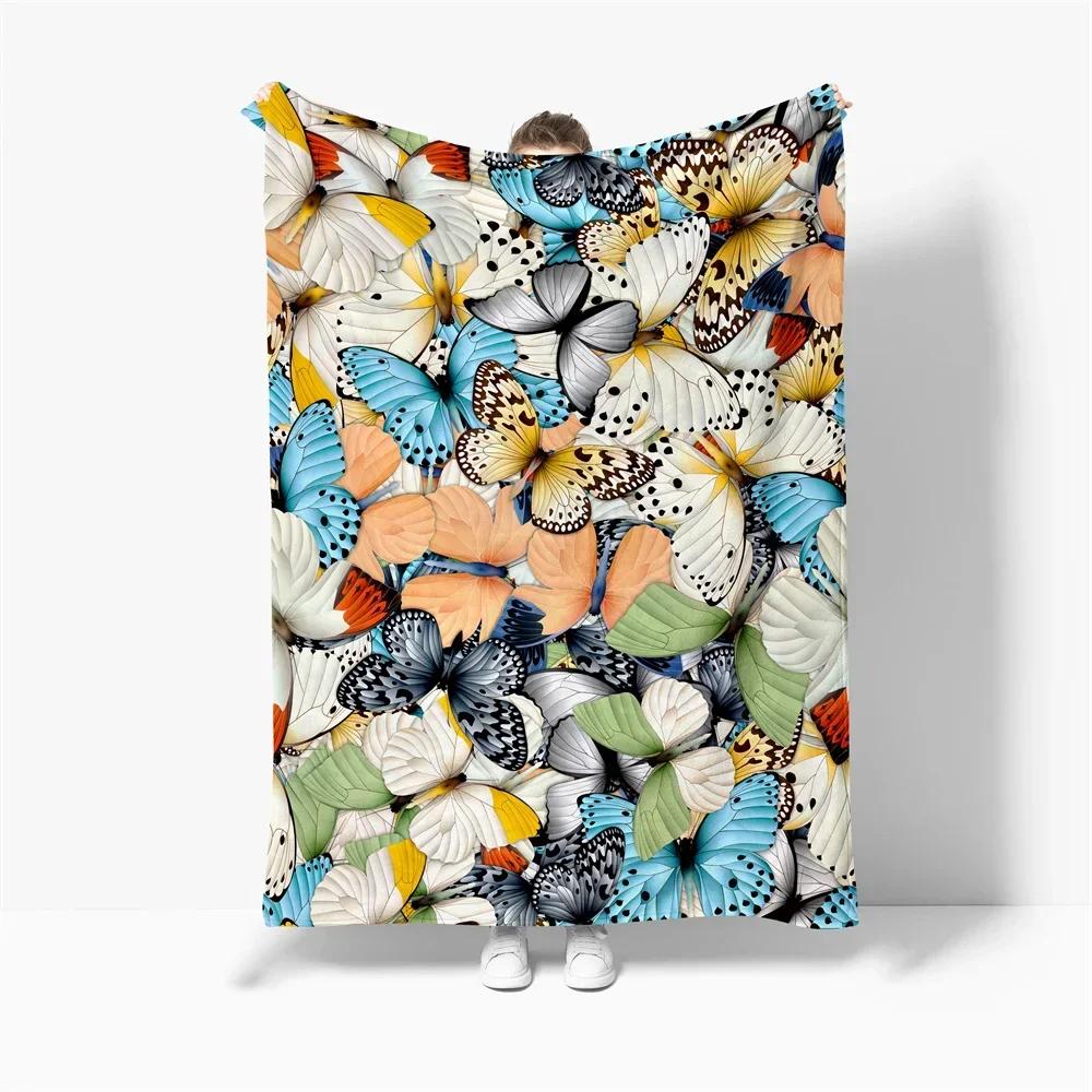 Пледы с узором бабочки Супермягкий принт Семейный Автомобильный и Диванный Фланелевый Плед на Кровать Накидки Летние Офисные Одеяла 75x100cm