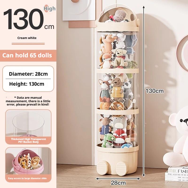Round Plastic Doll Storage Bucket Multipurpose Large-Capacity Clear Plush Toy Organizer for Home Ornament Storage Christmas Gift