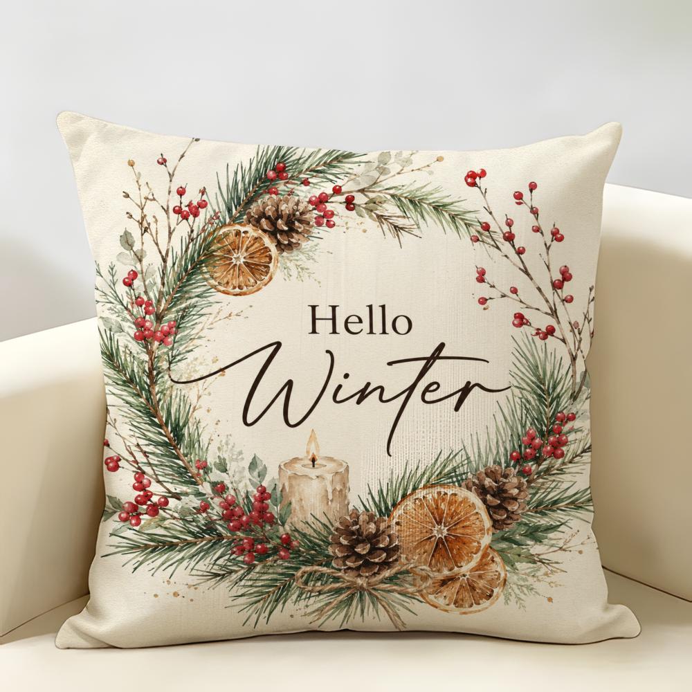 Christmas & Winter Themed Cushion Cover Durable Hypoallergenic Organic Linen Pillow Cover Short Size Washable Skin-Friendly