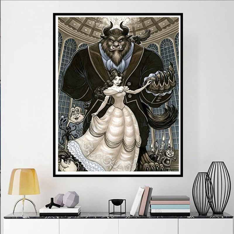Disney Diamond Painting Beauty and The Beast Theme Art Illustration Cross Stitch Hanging Print Puzzle Mosaic EmbroideryHome Decor 5D DIY Art Brand New