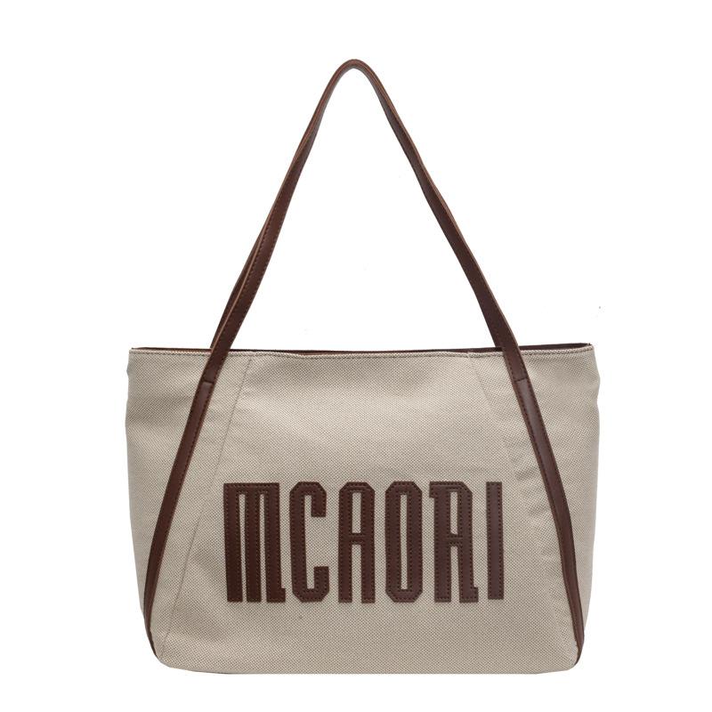 

2025 осень новая универсальная сумка-тоут модная простая сумка с надписью большой вместимости для поездок на работу на плечо мессенджер темно-коричневого