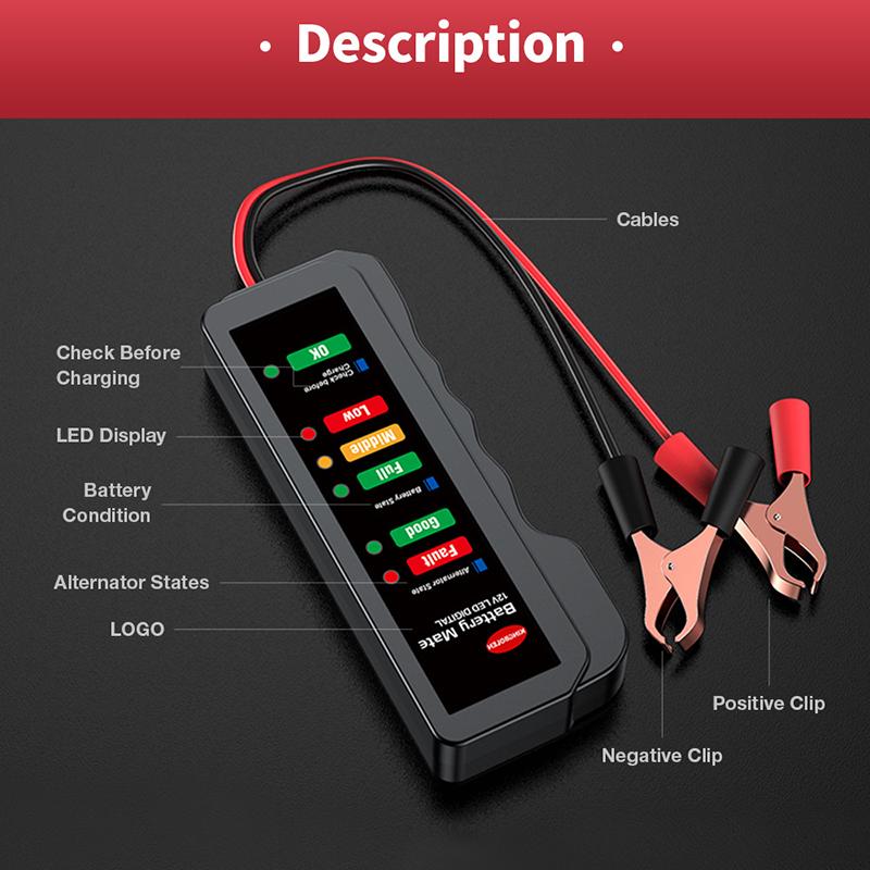 

12V Auto Battery Tester Digital Car Battery Monitor Portable Vehicle Battery Testing Device 6 Led Display For Automotive Vehicle Onesize