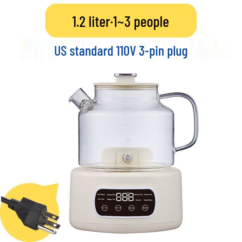 

110V Glass Tea Kettle: Health Pot for Office and Home, Compatible with US, European, and British Standards. 1200ml Capacity