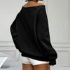 Women's Casual Fashion Solid Color Off-shoulder Long-sleeved Loose Sweatshirt With Pockets