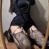 Sexy Dark Punk Fishnet Garters: Japanese Y2K Style Black Silk Stockings