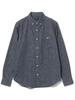 Beams Heart Men's Button-Down Flannel Shirt with Coffee Embroidery, Navy Size 2, Size S