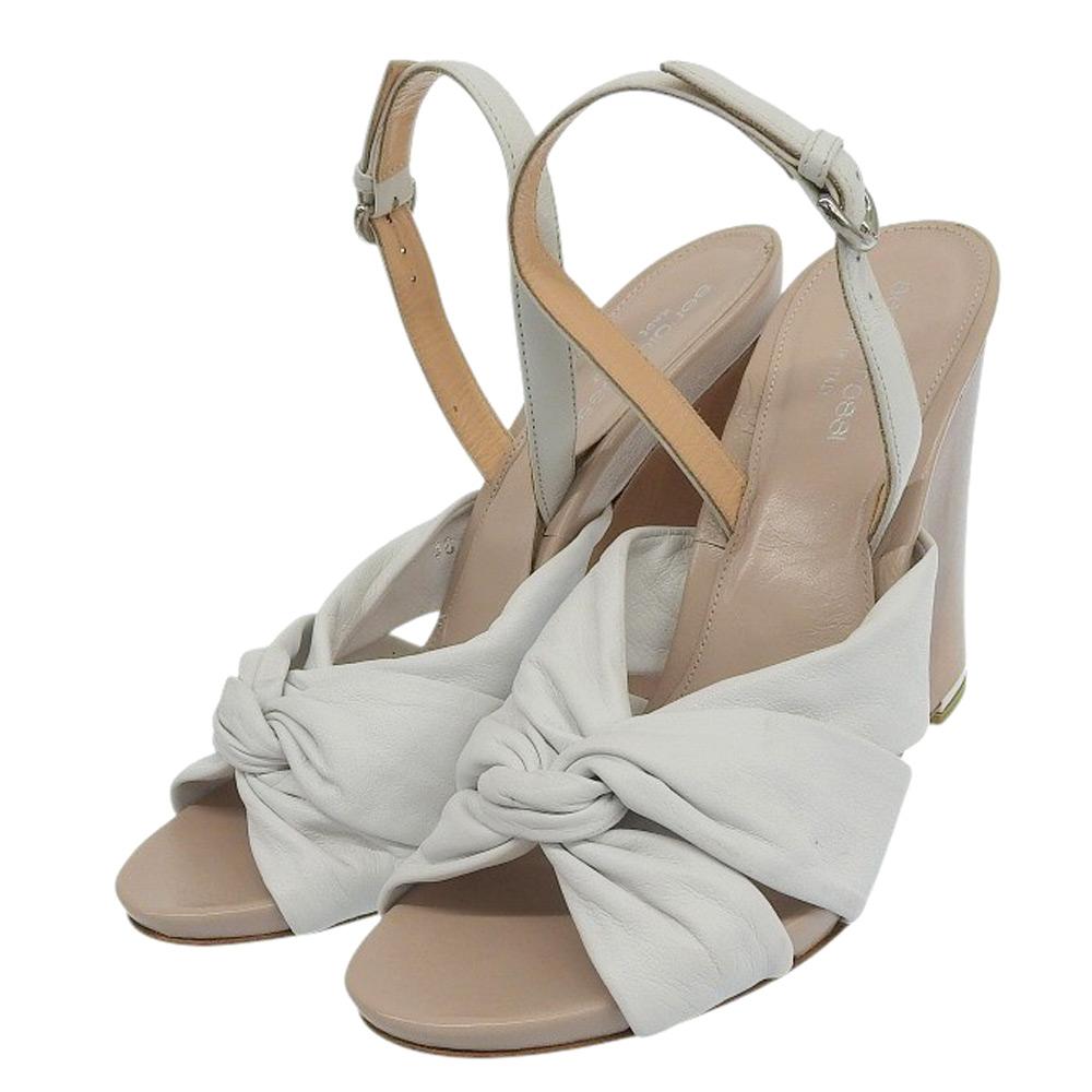 Sergio Rossi Ribbon Design Platform High Heel Ankle Strap Sandals for Women, White, Size 38 Shoes 38 whiteUsed