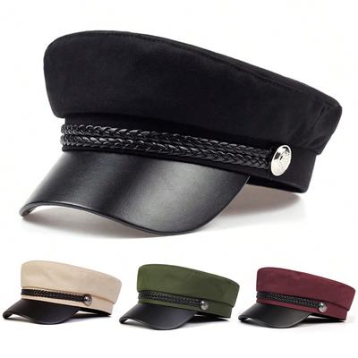 Damen Herren Hut Frühling Herbst Matrosenhüte Schwarz Damen Baskenmützen Flache Kappe Kapitänsmütze Reise Kadettenmütze Achteckiger Hut