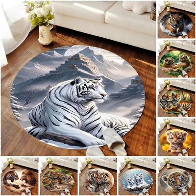 1 Stück Tiger-Thema Rund bedruckter Teppich - Heimdekoration Teppich für Wohnzimmer Schlafzimmer Bodenbelag Computerstuhl Bereichsteppich