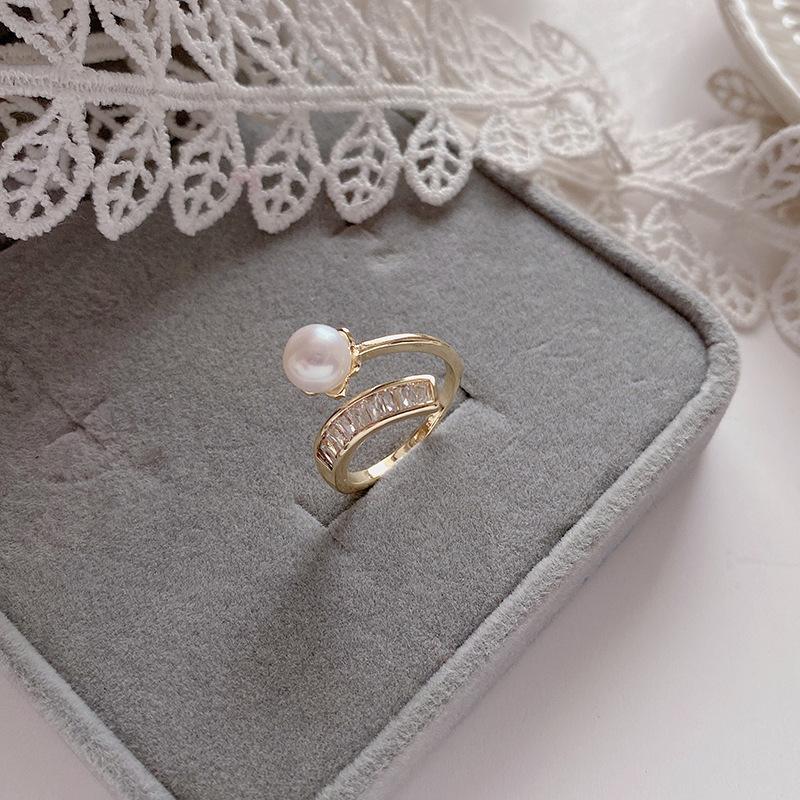 Ring natural freshwater pearl ring light luxury niche design open ring ins style simple small hand jewelry