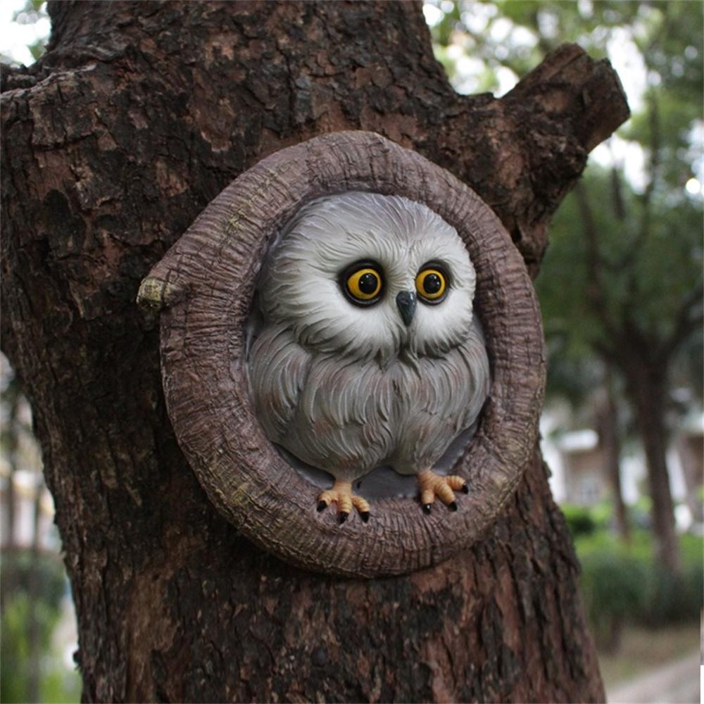 Owl Figurines Simulated Tree Hanging Resin Feeding Bird Statue Outdoor Garden Animal Ornaments