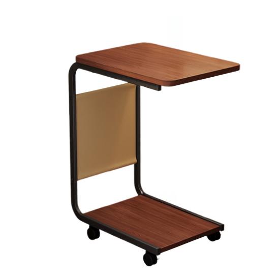 2-stöckiger C-förmiger Beistelltisch Rollender kleiner Kaffeetisch mit hölzerner Tischplatte Metallrahmen Wohnzimmer Schlafzimmer Ecke Nachttisch Schreibtisch mit Rädern