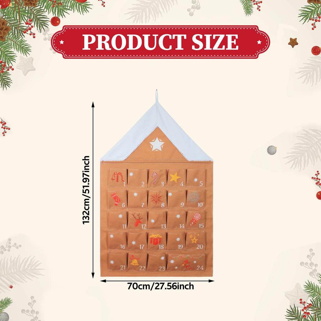 Christmas Advent Calendar with 24 Pockets Reusable Party Wall Hanging Bag Organizer for Closet