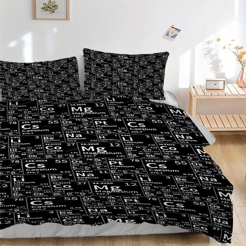 3pcs Anime Cartoon Design Periodic Table Elements Comforter Set with Two Pillowcases (No Core), Home Decor, Festival Gift, Polyester Fabric
