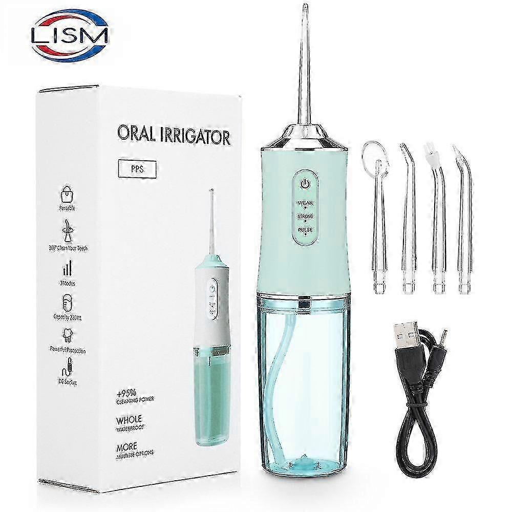 Ústní irigátor Přenosný dentální vodní nitěnka USB dobíjecí vodní nit Zubní sonda se 4 tryskami 220 ml 3 režimy IPX7 1400 ot./min.