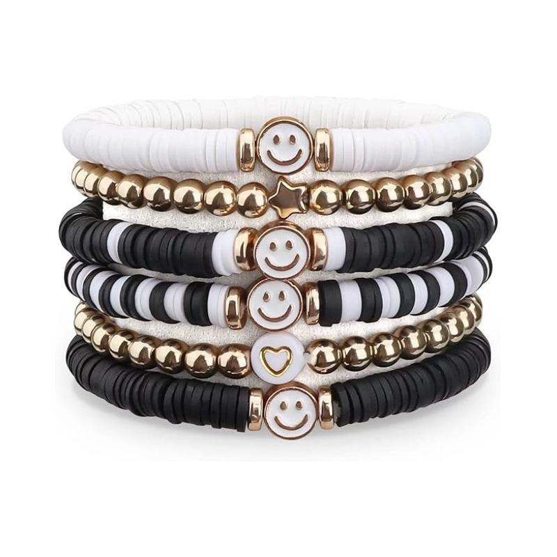 JYL TS Bracelet  Friendship Smile Multicolor Stackable Fosters Unity & Luck black white polymer clay кадет