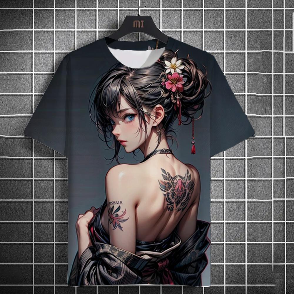 Vintage Girl Pattern Men's T-Shirt Cartoon 3d Printing T-shirt Oversized Tees For Men Bad Girl Harajuku Top Short Sleeve T Shirt