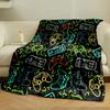 Colorful Video Game Controllers and Pixel-like Shapes On a Black Background. for All Seasons Blanket Lunch Break Throw Gift