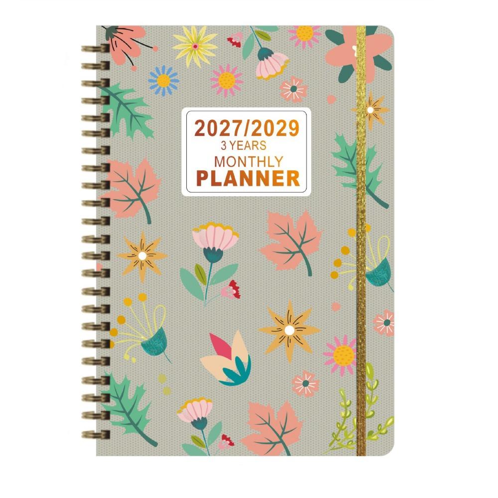 Flower Theme Cover 3-Year Plan Book Spiral Bound Multi-Year Agenda Notepad  School Supplies