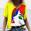Ladies' V-neck T-shirt 3D Digital Printing Art Abstract Face Fashion Casual Trend Printed Short Sleeved Shirt