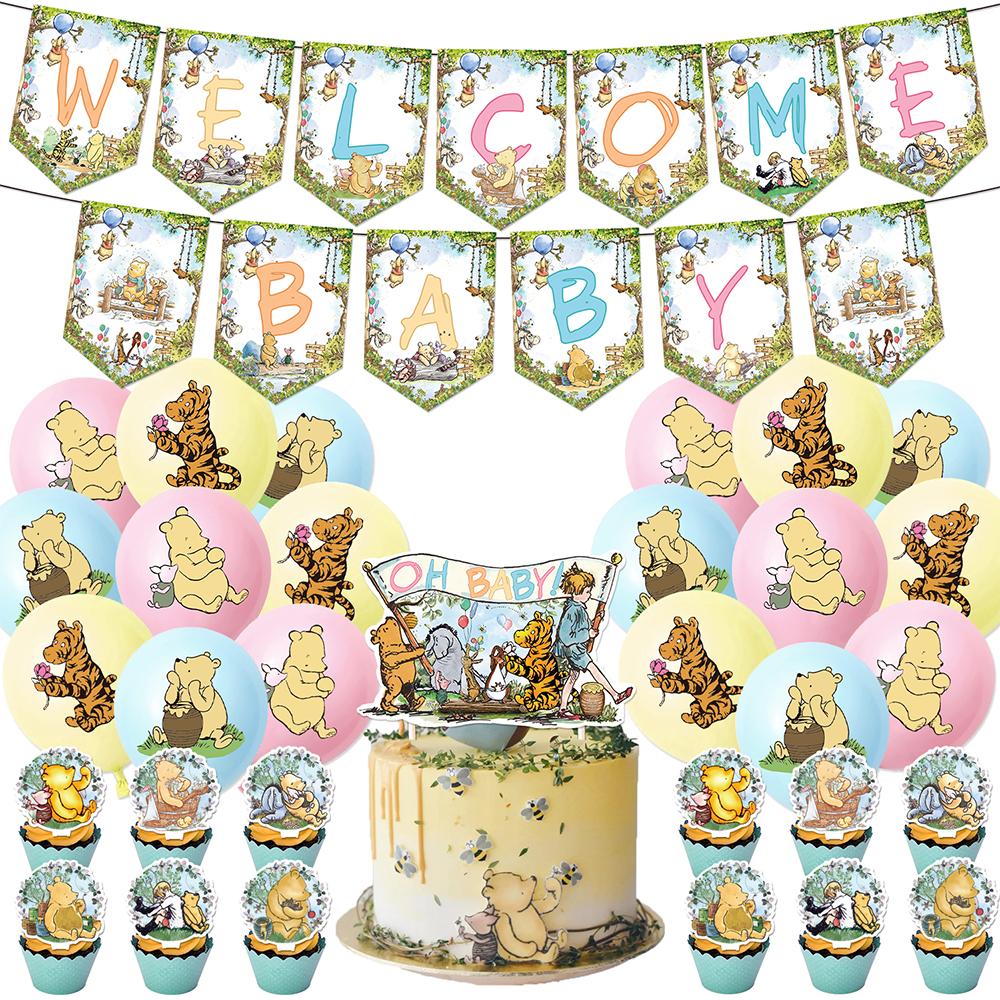 

32pcs Winnie The Pooh Party Decorations include Banner Cakes Topper Balloons