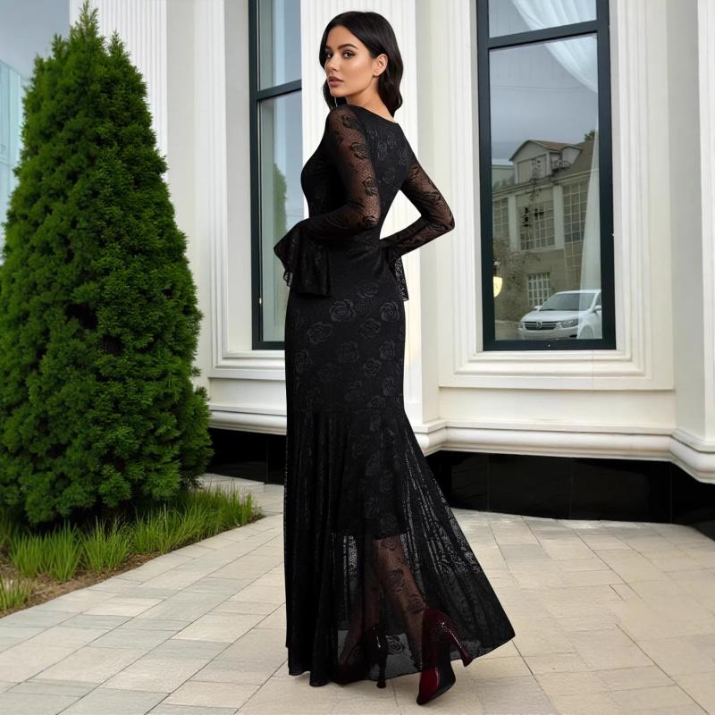 Fashionable and Elegant 2026 New Women's Dress with Mesh Jacquard Square Neck and Irregular Hem, Sexy Slim Fit Dress