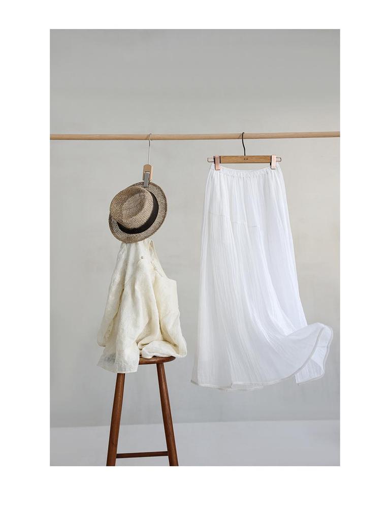 Lightweight Retro Linen Flowy Long Skirt with Elastic Waist