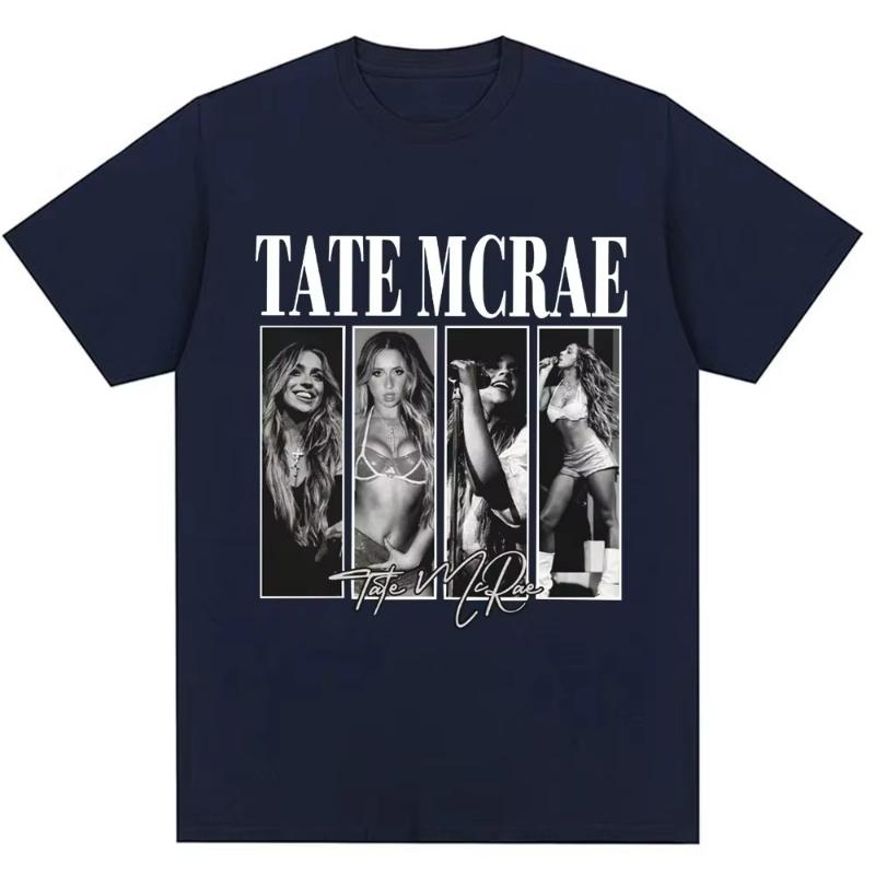 Vintage Tate McRae Signature Print T Shirt Streetwear The World Tour 2025 Fashion Tshirts Cotton Oversized Women T Shirts