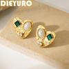 DIEYURO 316L Stainless Steel Golden Retro Hammer Pattern Heart Inlay Zircon Pearl Earrings For Women New Fashion Jewelry Gift