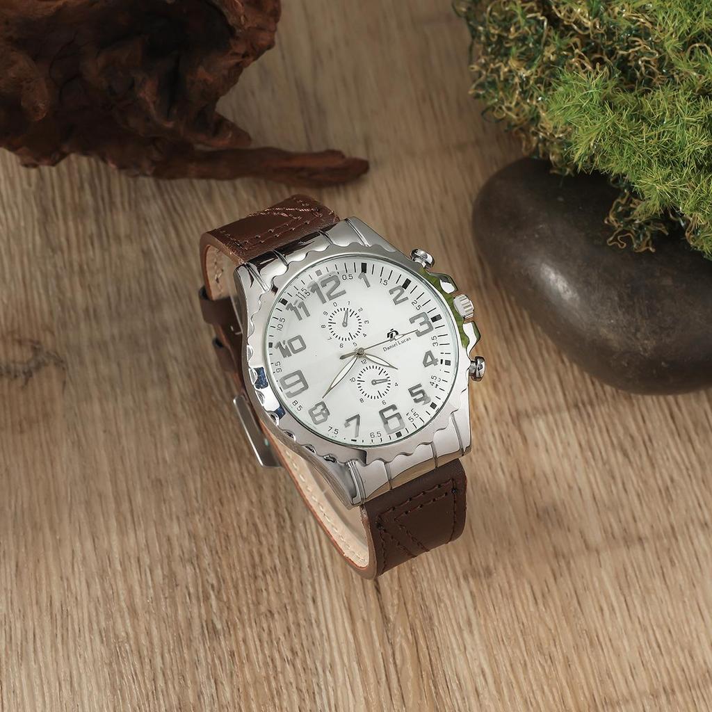 2025 Men's 4-Piece Gift Set: Brown Watch, Wallet, Leather Belt, Keychain