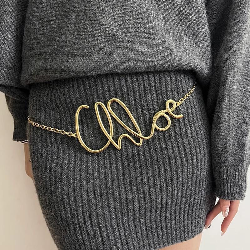 2025 Retro Gold Letter Waist Chain for Women: High-End Metal Belt for Skirts and Pants