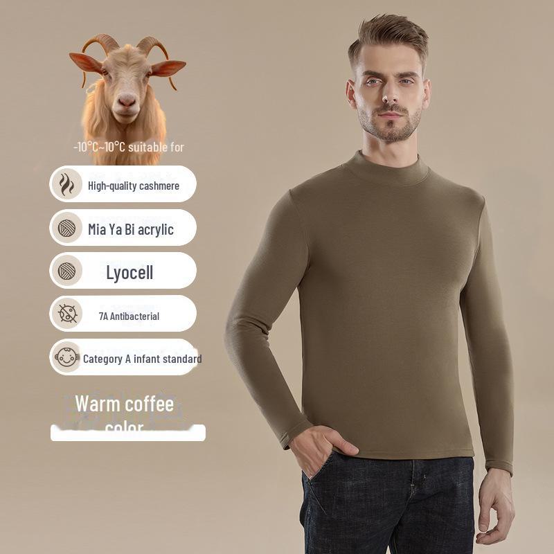 Men's Half-High Collared German Cashmere Thermal Top - Antibacterial, Warm, Versatile Long-Sleeve Shirt.