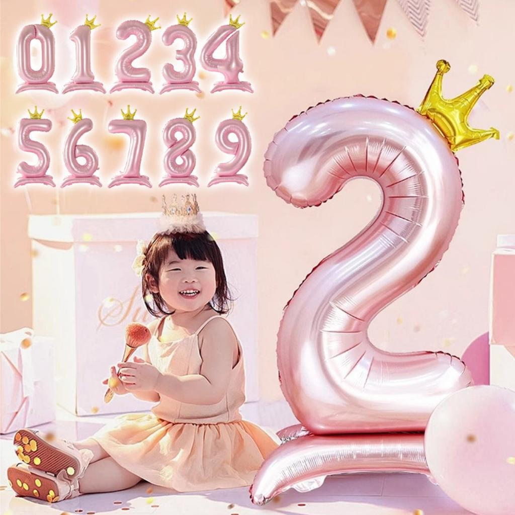 32/42inch Crown Decor Pink Aluminum Foil Digital Balloon Number Balloon For Birthday Party Decor Supplies Girls Birthday Favor