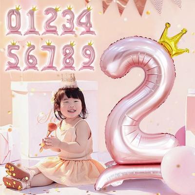 32/42inch Crown Decor Pink Aluminum Foil Digital Balloon Number Balloon For Birthday Party Decor Supplies Girls Birthday Favor