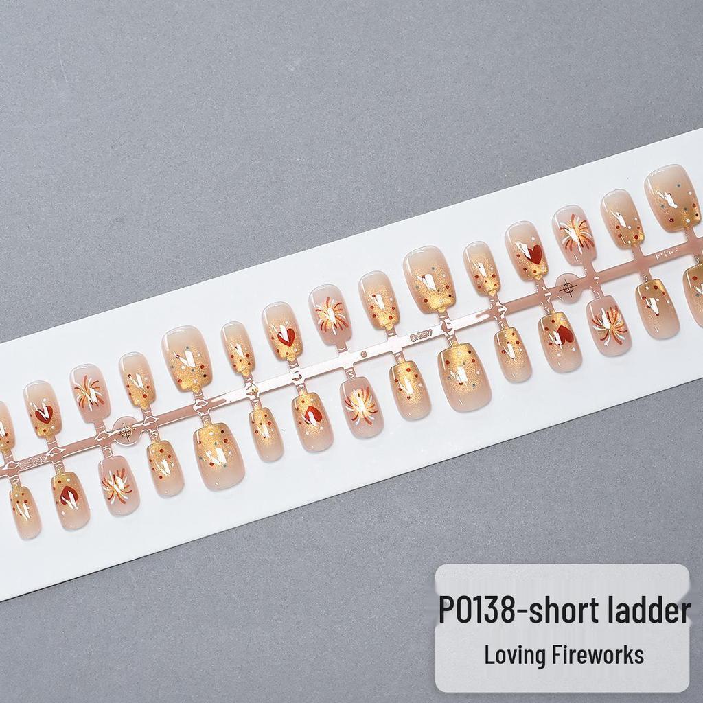 Gold Cat Eye Heart Firework Polka Dot Nail Patches - Removable, 30 Pieces (XS/S/M)