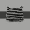 Gestreifte Strickmütze, gehäkelt, süße Katzenohren, Beanie-Mütze für Damen und Mädchen, modisch