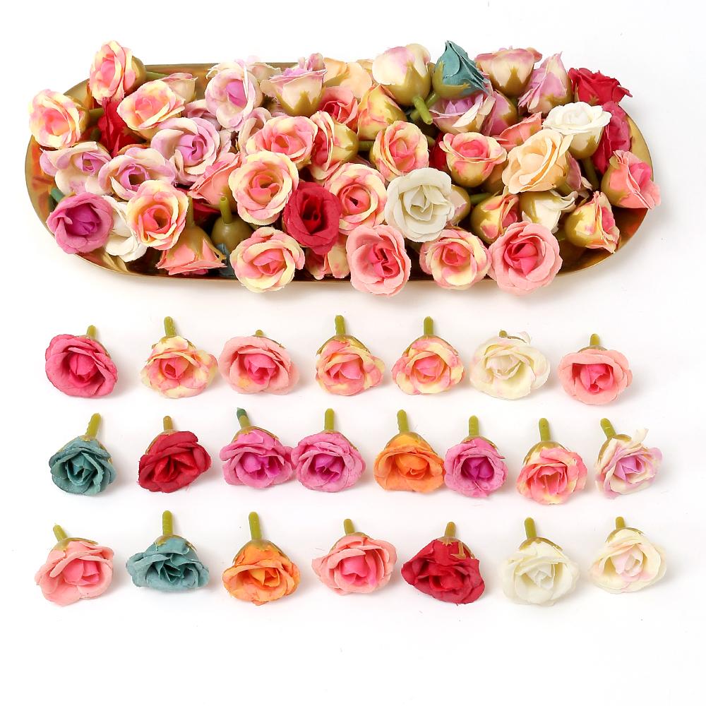 10/40Pcs Rose Artificial Flowers 2CM Fake Flowers Home Room Decor Garden Wedding Decoration DIY Scrapbook Garland Gift Accessory